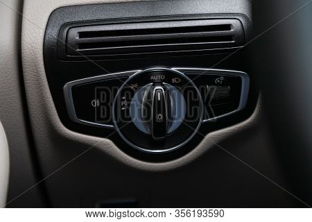 Novosibirsk, Russia - March 07, 2020: Mercedes-benz Glc-class, Detail The  Headlight Setting Buttons