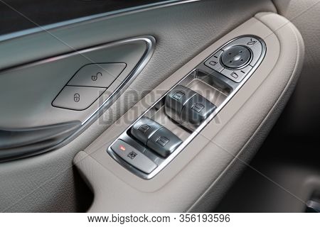 Novosibirsk, Russia - March 07, 2020: Mercedes-benz Glc-class,
Closeup Of A Door Control Panel In A 