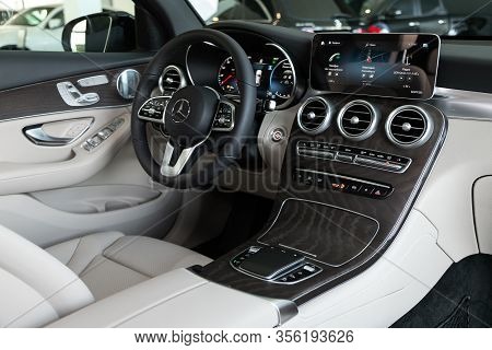 Novosibirsk, Russia - March 07, 2020: Mercedes-benz Glc-class,  - Steering Wheel, Shift Lever, Multi
