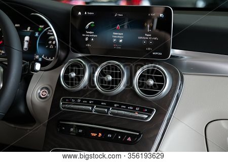 Novosibirsk, Russia - March 07, 2020: Mercedes-benz Glc-class, Close-up Of The Central Control Panel