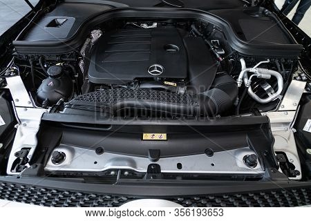 Novosibirsk, Russia - March 07, 2020: Mercedes-benz Glc-class, Closeup Of A Clean Motor Block, . Int