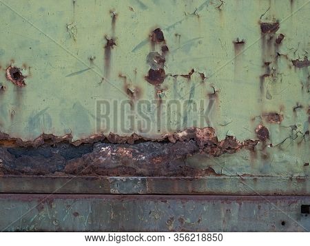 Rusty Green Train Metal, Old Rusty Metal With Corrosion