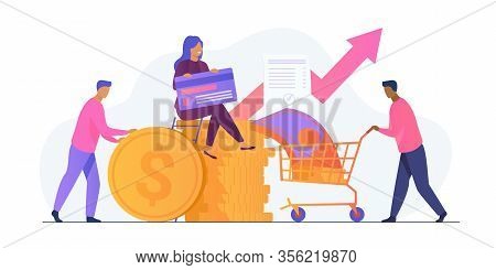 People Investing Their Money In Venture Fund Vector Illustration. Business People Financing High Pot