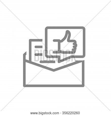 Recommendation Letter Line Icon. Letter With Thumb Up In Speech Bubble, Praise, Like Symbol