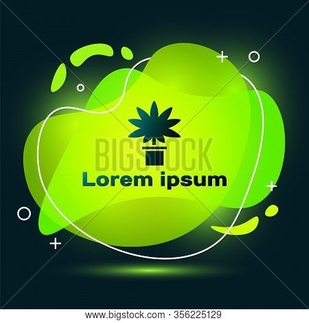 Black Medical Marijuana Or Cannabis Plant In Pot Icon Isolated On Black Background. Marijuana Growin