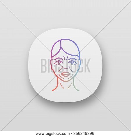 Mimic Wrinkles App Icon. Ui Ux User Interface. Facial Skin After Thirty. Face Ageing. Facial Markup 