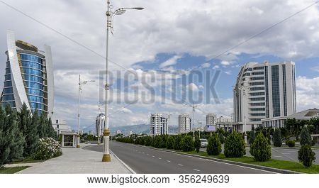 Asjchbad, Turkmenistan - June 1, 2019: The White And Marble City Of Asjchabad With Great Buildings A