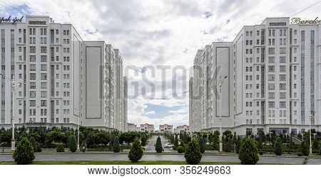 Asjchabad, Turkmenistan - June 1, 2019: The White And Marble City Of Asjchabad With Great Buildings 