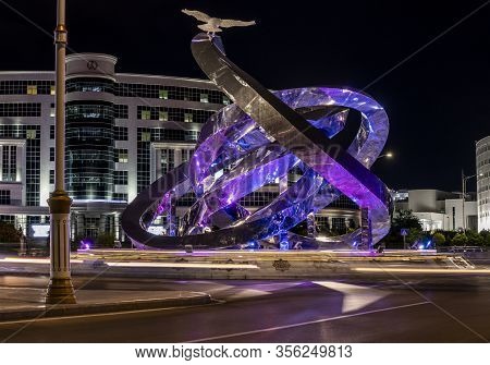 Asjchabad, Turkmenistan - June 1, 2019: The White And Marble City Of Asjchabad With Great Buildings,