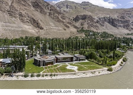 Khorog, Tajikistan - June 19, 2019: City Of Khorog With Modern Mosque And Gunt River And Mountains I