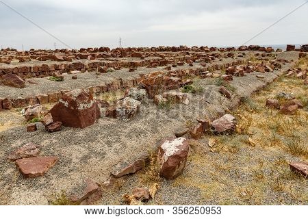 Ruined Ancient Walls In Akyrtas Palace Complex. The Palace Fortification Of Akyrtas