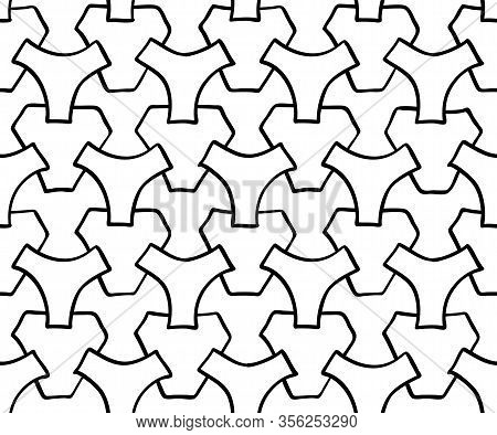 Abstract Seamless Geometric Pattern With Triangular Elements. Simple Black And White Linear Mosaic T