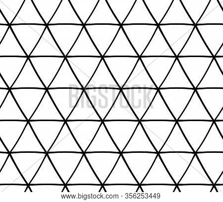 Abstract Seamless Geometric Pattern With Triangular Elements. Simple Black And White Linear Mosaic T