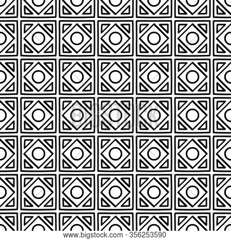 Abstract Seamless Geometric Pattern With Square Elements. Simple Black And White Linear Mosaic Textu
