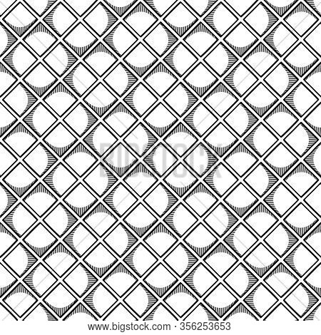 Abstract Seamless Geometric Pattern With Square Elements. Simple Black And White Linear Mosaic Textu