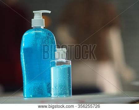 Hand Wash Gel Alcoholic Mixture With Gelatin In Clear Plastic Bottle, Washing Clean Dirty To Prevent