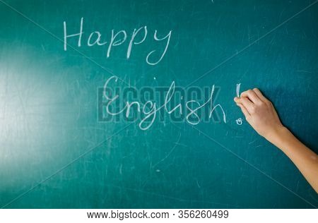 English Lesson, School, Learn Foreign Language. Chalkboard. Verb Tenses Grammar.