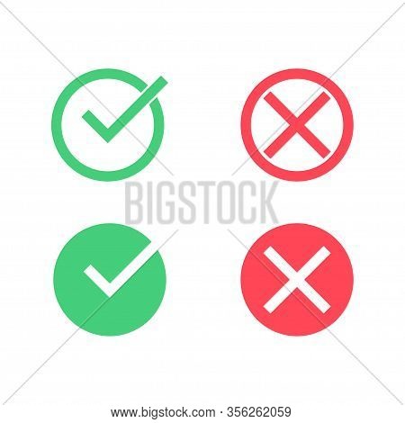 Set Of Checkmarks Yes Or No, Correct Or Incorrect In Flat Design. Vector Eps 10