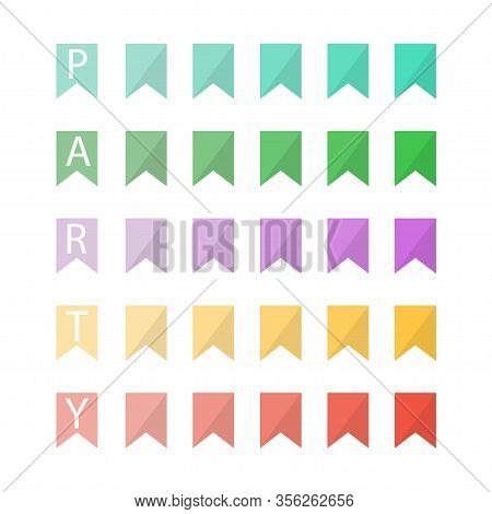 Set Of Ribbons For Birthday Or Anniversary, Party In Flat Colors. Vector Eps 10