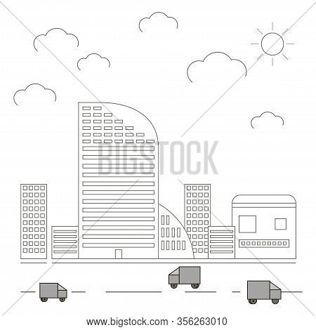 Modern Concept With City And Building In Linear Style. Vector Eps 10