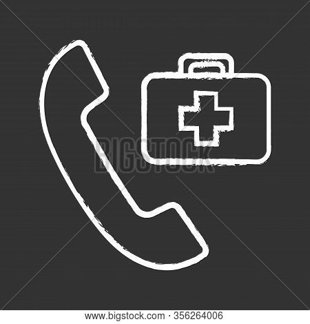 Doctor Appointment Chalk Icon. Call Ambulance. Emergency Call. Handset With First Aid Kit. Isolated 