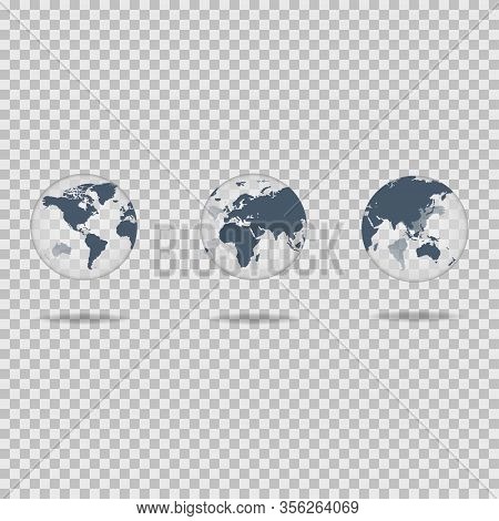 Map Of World In Realistic Style With Shadow. 3d Globe Of World. Vector Eps 10