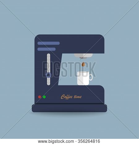 Coffee Machine With Cup And Shadow In Flat Design. Vector Eps 10