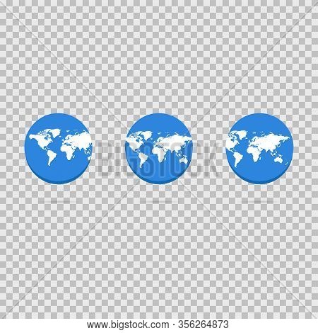 Blue Map Of World On Globe With Shadow, Vector. Different View Of Continents. Vector Eps 10