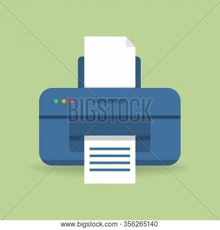 Printer And Scanner In Flat Design With Blank Paper And Shadow. Vector Eps 10