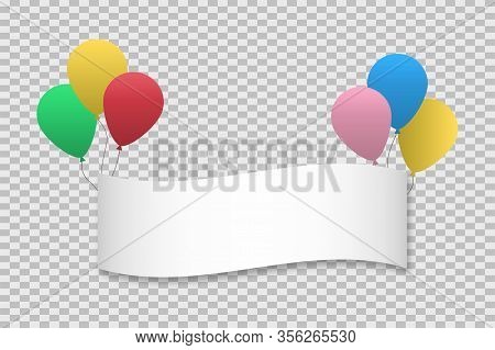 Red, Green, Blue, Yellow, Pink Balloons With Banner On Transparent Background. Vector Eps 10