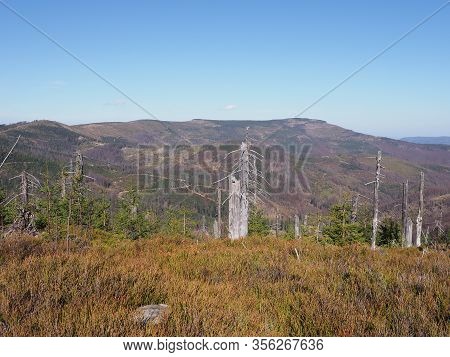 Panoramic Silesian Beskids Mountains Land Near Salmopol Pass View Above European City Of Szczyrk In 