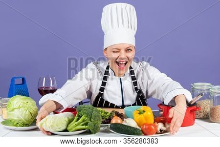 Commit To Be Fit. Chef Cook In Commercial Kitchen. Professional Chef With Healthy Products. Happy Sm