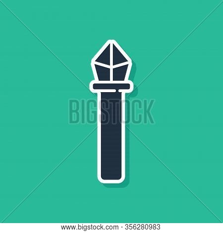Blue Magic Staff Icon Isolated On Green Background. Magic Wand, Scepter, Stick, Rod. Vector Illustra