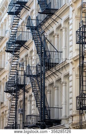 Architectural Detail View Of Traditional Cast Iron Buildings In The Soho Cast Iron Historic District