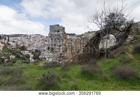 Jerusalem, Israel, February 29, 2020 : The Ruins Of An Old Christian Monastery Are In The Gey Ben Hi