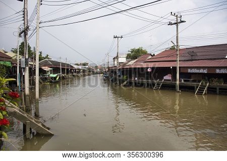 View Landscape Of Amphawa River And Cityscape Amphawa Town And Life Thai Local In Weekday At Samutso