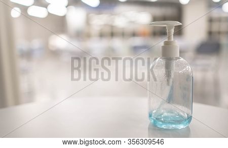 Alcohol Gel Or Hand Sanitizer Pump Bottle For Washing Hand In Hospital Or Public Area. Coronavirus I