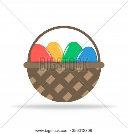 Easter Eggs In Basket. Holiday Celebration. Spring Becomes. Vector Eps 10