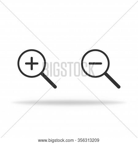 Lupe Icon In Miminalism. Magnifier With Shadow To Zoom In Or Zoom Out. Vector Eps 10