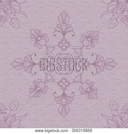 Beautiful Geometrical And Flower Vector Seamless Repeating Pattern In Purple.