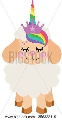Scalable Vectorial Representing A Cute Lamb With Unicorn Horn, Element For Design, Illustration Isol