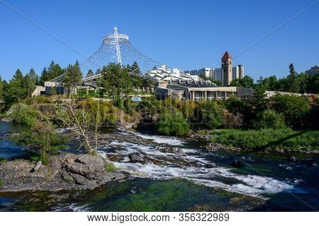 Spokane, United States: August 1, 2019: Public Space Along River In Spokane
