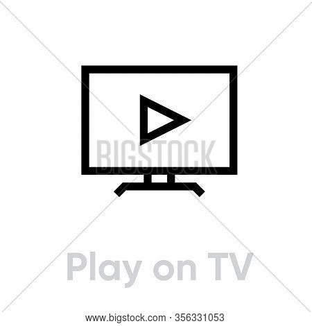 Video Play On Tv Icon. Editable Line Vector.