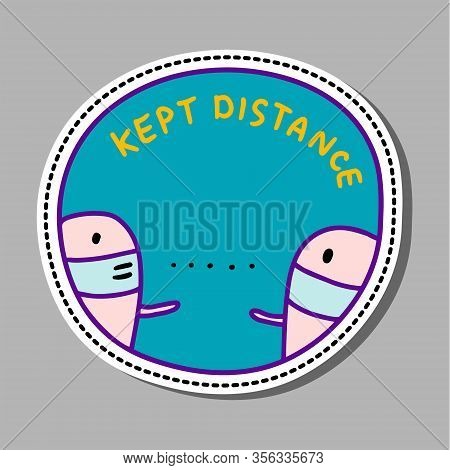 Kept Distance Achievement Pin Sticker Patch In Cartoon Comic Style People Talking In Masks