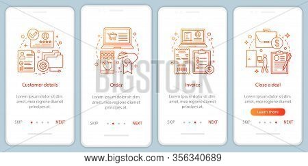 Making Sales Onboarding Mobile App Page Screen Vector Template. Customer Detail, Order, Invoice, Dea