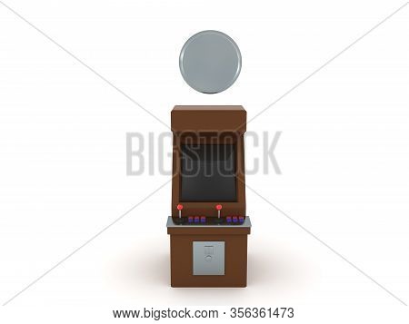 3D Rendering Of Arcade Cabinet With Silver Quarter Coin Above