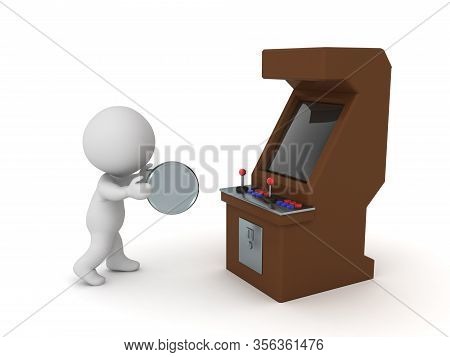 3D Character Putting Coin Into Arcade Cabinet