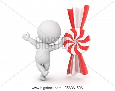 3D Character Leaning On Red And White Candy Bonbon