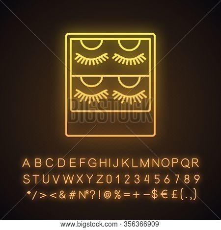 False Eyelashes Packaging Neon Light Icon. Temporary Lashes Extension. 3d Lashes Strips. Fake Eyelas