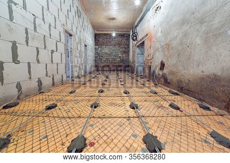 Working Process Of Building House With Wall Made From Foamed Concrete Blocks And Floor Prerared For 